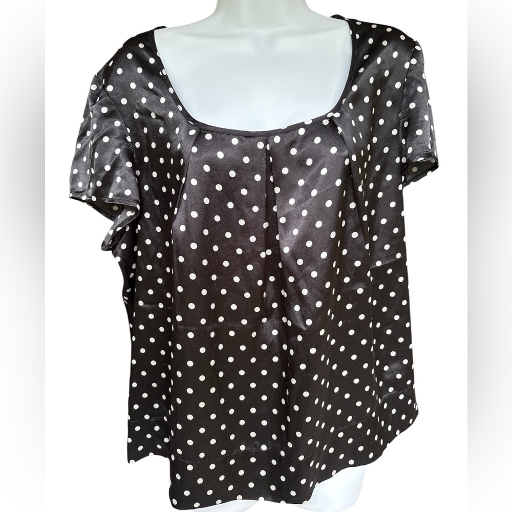 Kasper - True Vintage 1980s Satin Feel Black and White Polka Dot Blouse - 16 18